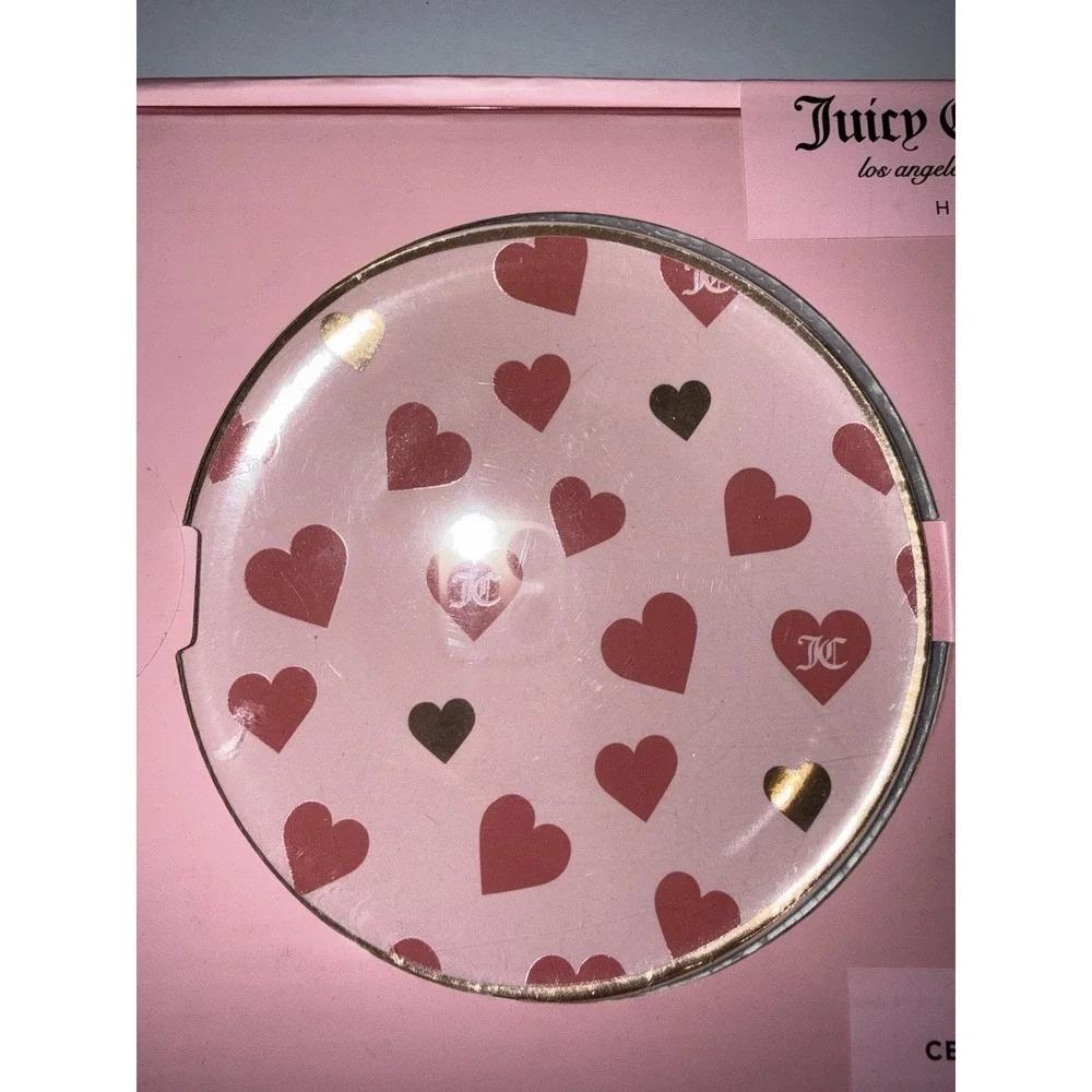 Juicy Couture Heart Trinket Tray Set Pink Jewelry Dish Set of 2 Ceramic NEW